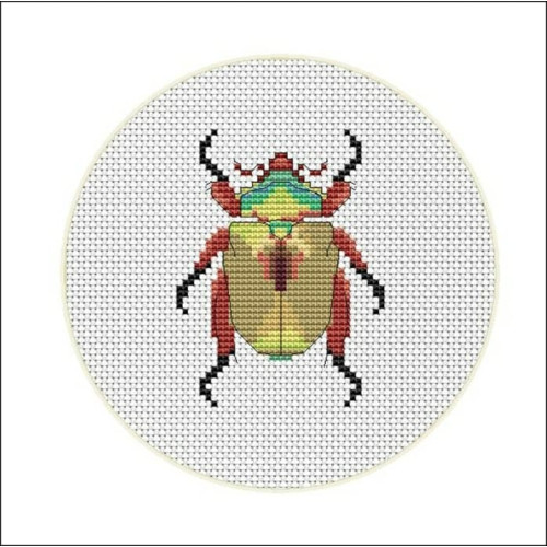 Christmas Beetle cross stitch chart or kit with aida, thread, and 10cm hoop