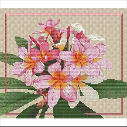 Pink Frangipani counted cross stitch chart or kit