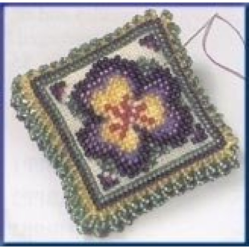 Pansy Petals Pin Pillow, a Mill Hill magnetic stitched & beaded linen kit