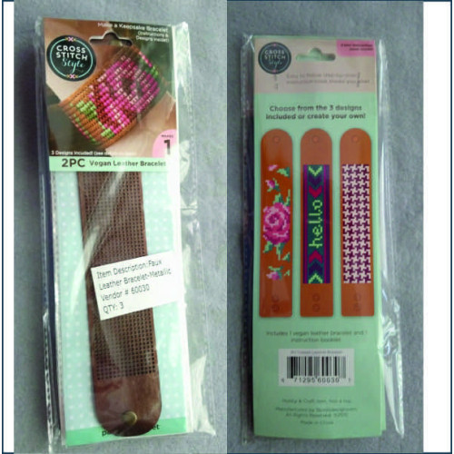 Vegan Leather Bracelet punched for cross stitch - copper 1 piece