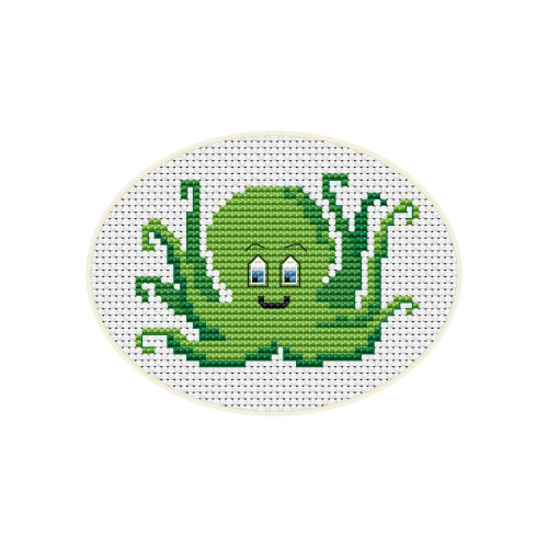 Octopus mini cross stitch kit with hoop by Mamie Designs for Caronie.