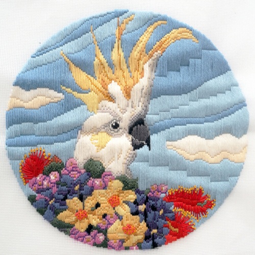 Sulphur Crested Cockatoo long stitch kit by Helene Wild